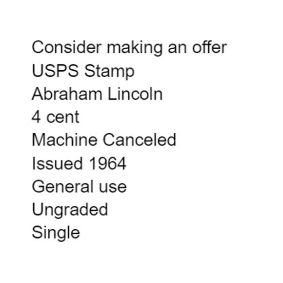 USPS Stamp 4 cent Abraham Lincoln Issued 1964 Canceled Ungraded Single - Picture 2 of 5